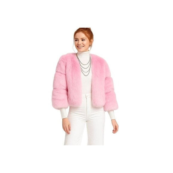 Pink Faux Luxury Fur Jacket Small Lining Soft Plush Warm Winter NEW - Picture 16 of 16